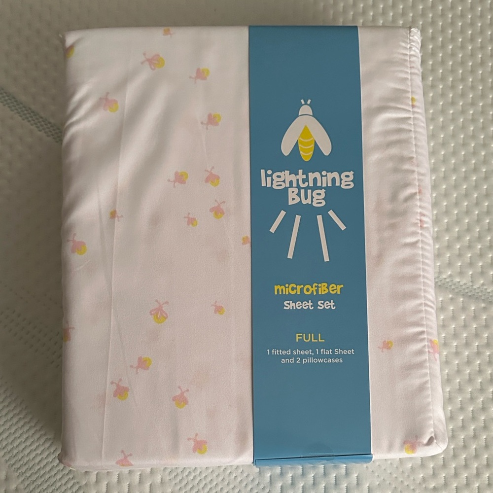 Lightning Bug Pink Bug Full Microfiber Sheet Set 4 Piece Kids Bedding New